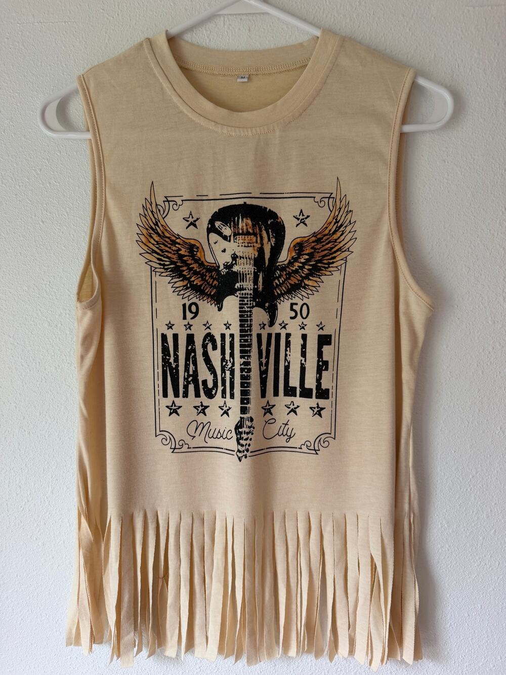 Cream Colored Fringe Tassel Nashville Tennessee 1950 Music City Graphic Tank Med